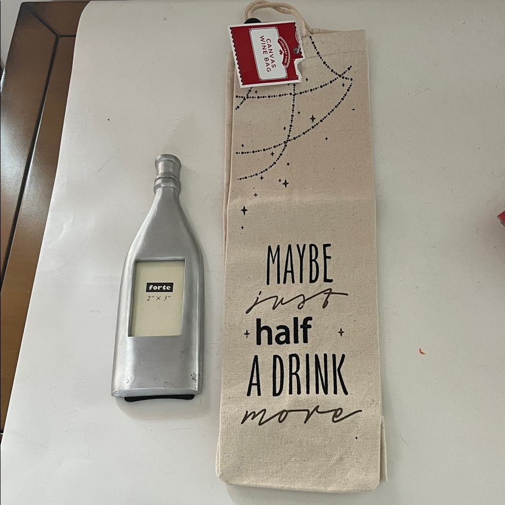 Forte Silver Photo Frame and Canvas Wine Bag